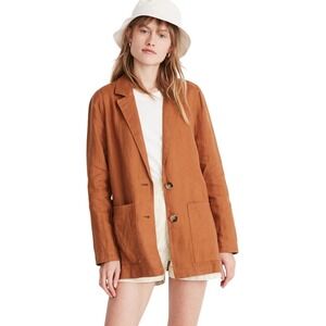 Madewell Blazer Womens Small Brown Linen Dorset Jacket Pockets Quiet Luxury